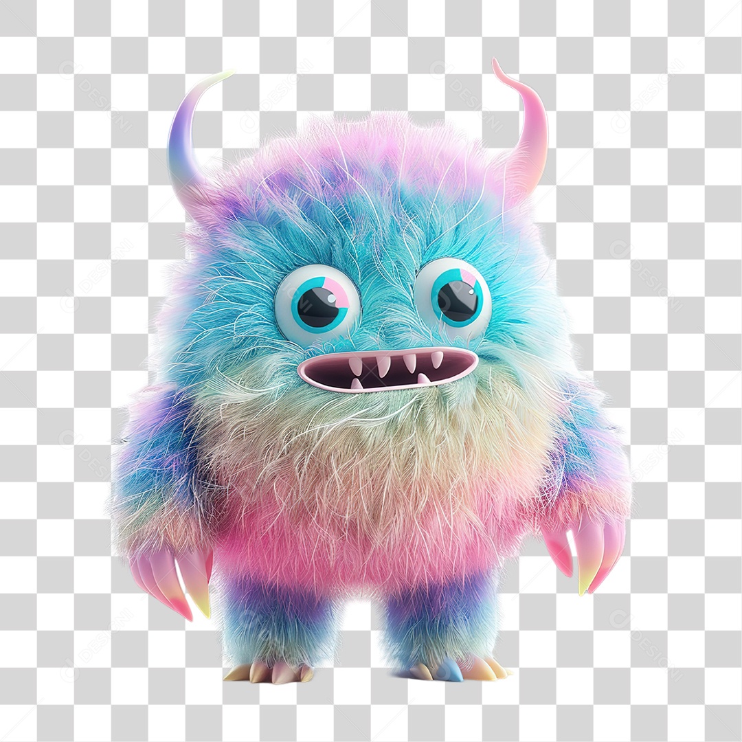 Monstro Azul Peludo Personagem Divertido Formato PNG Transparente