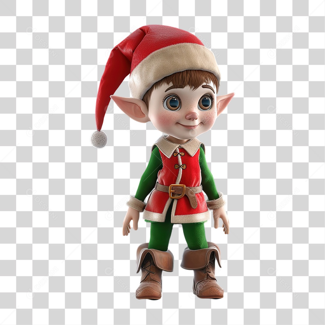 Personagem Duende Natalino em Roupa Verde Formato PNG Transparente