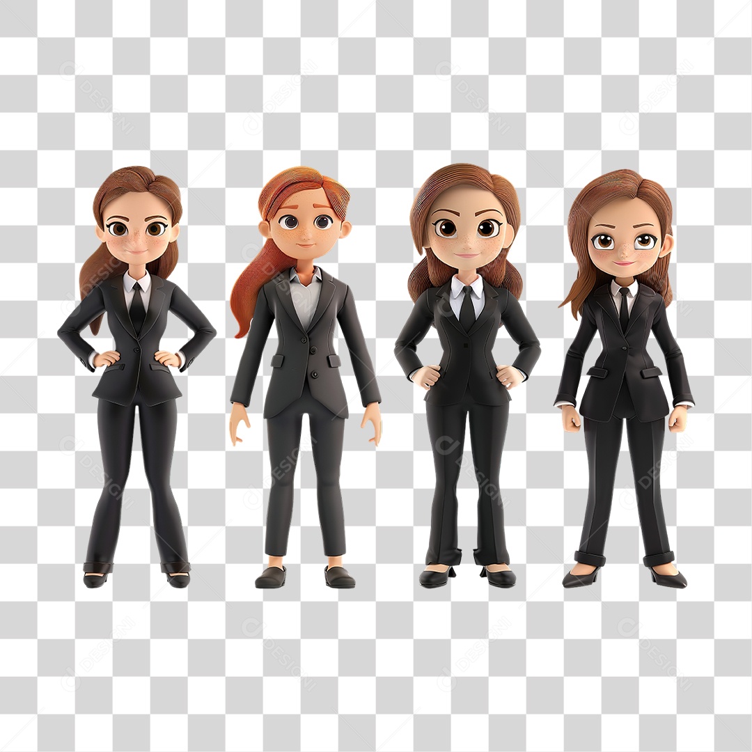 Grupo de Personagens em Estilo Profissional Formato PNG Transparente