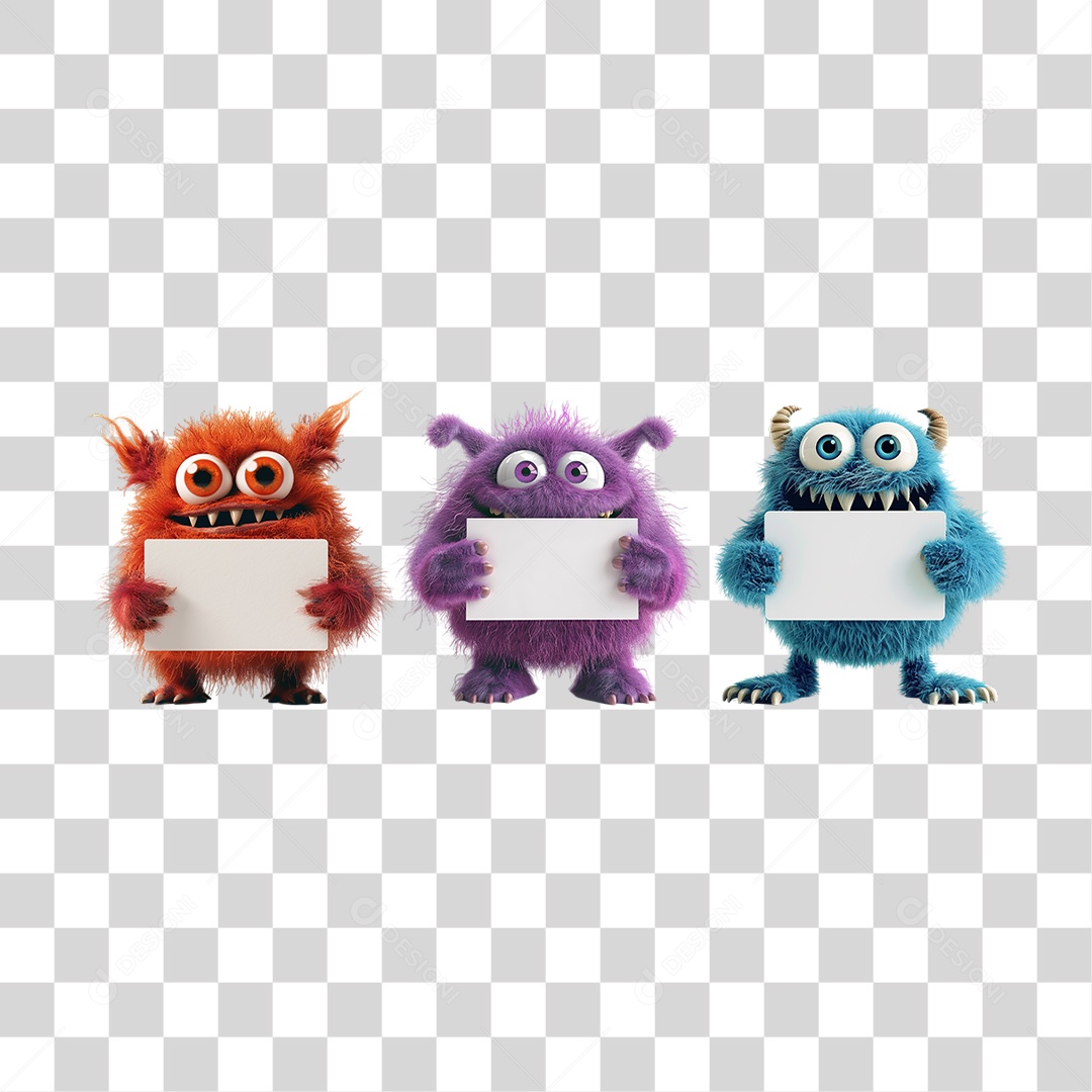 Conjunto de Monstros Coloridos em Estilo 3D Formato PNG Transparente