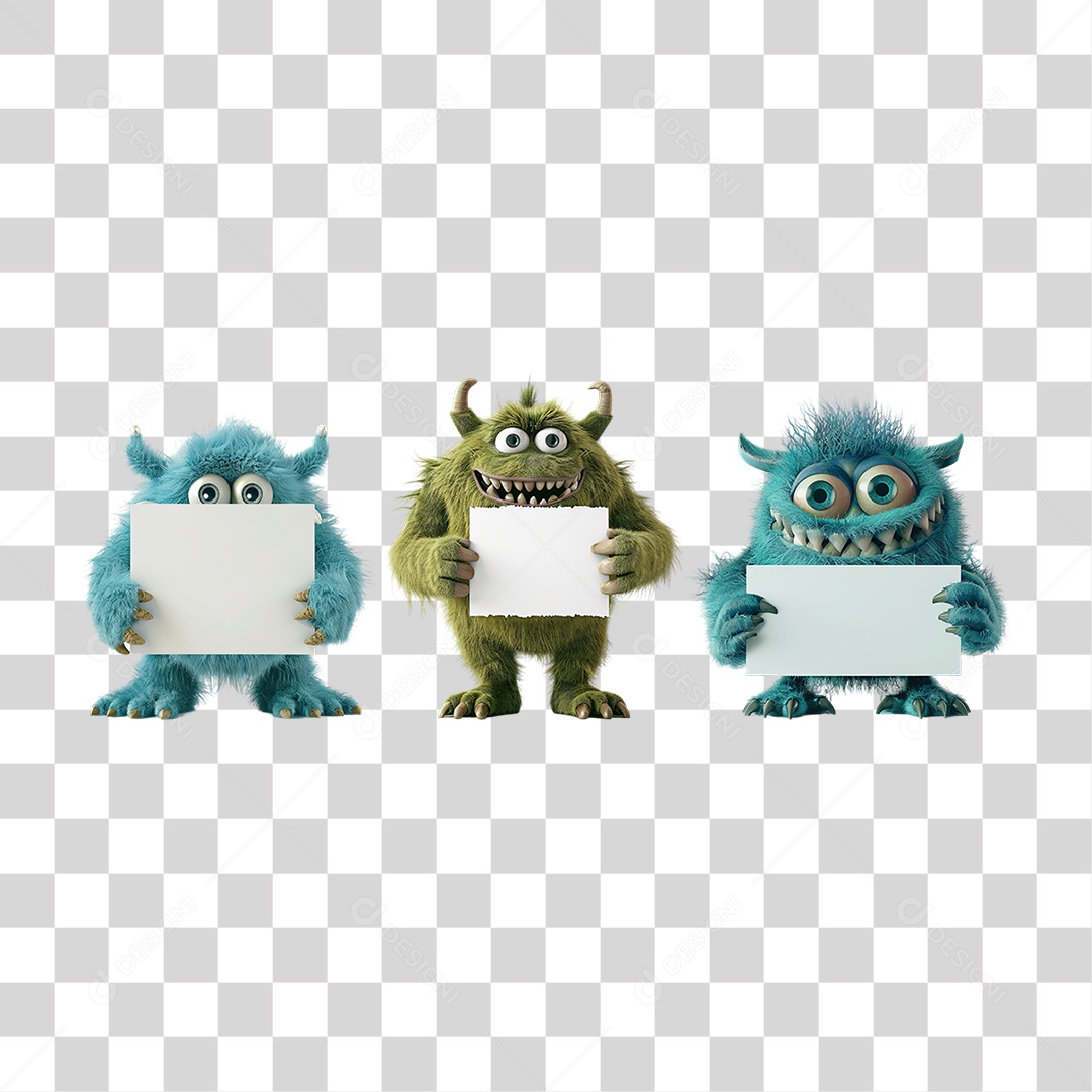 Conjunto de Monstros Coloridos em Estilo 3D Formato PNG Transparente