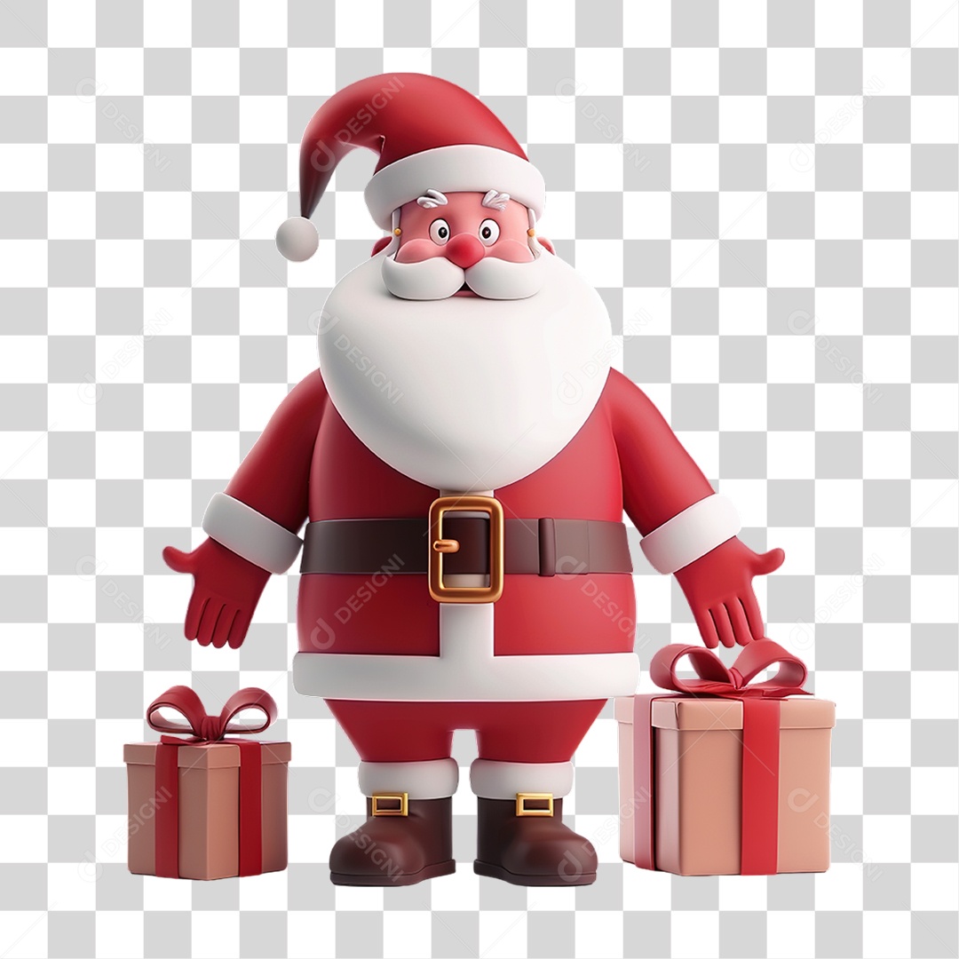 Papai Noel Com Presentes em Estilo Realista Formato PNG Transparente