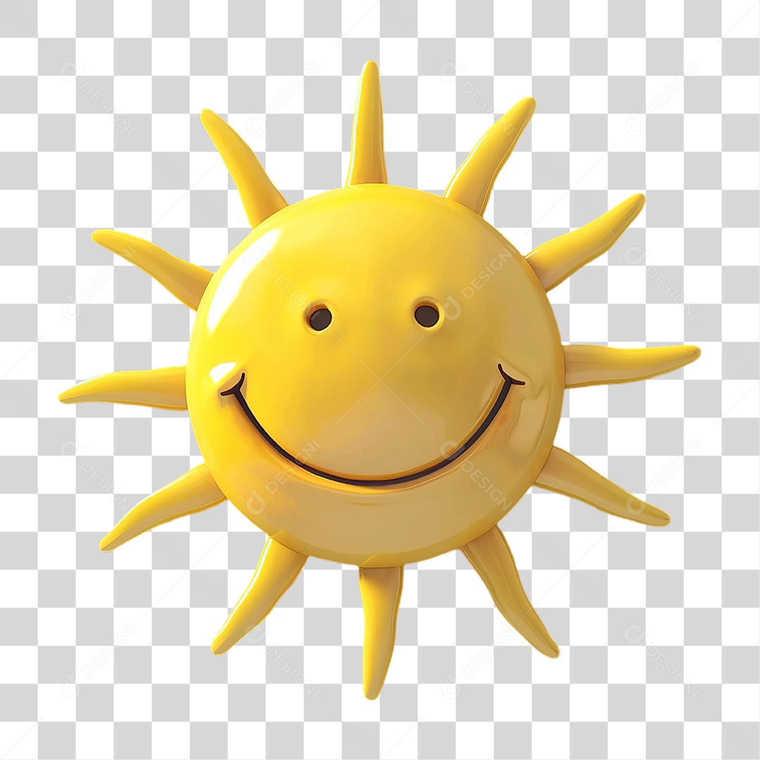 Sol Amarelo Sorridente em Estilo Realista Formato PNG Transparente