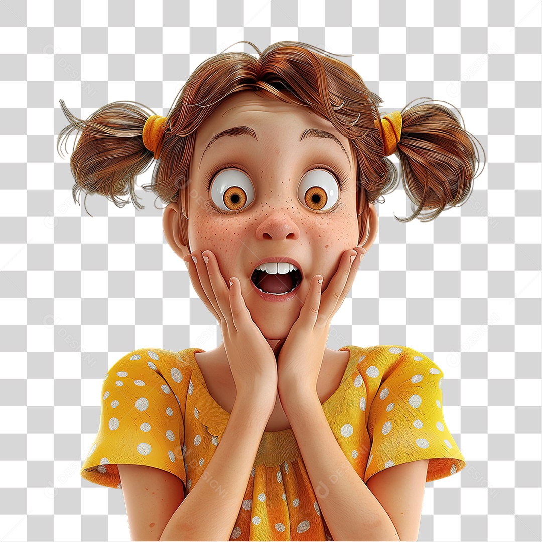 Garota de Cabelos Presos em Expressão de Surpresa Formato PNG Transparente