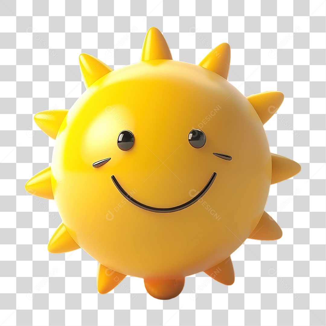 Sol Amarelo Sorridente em Estilo Realista Formato PNG Transparente