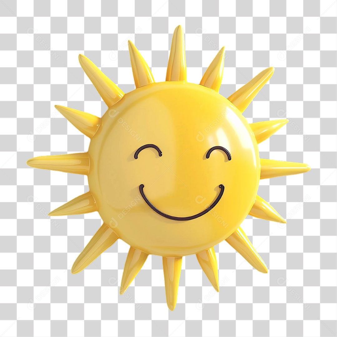Sol Amarelo Sorridente em Estilo Realista Formato PNG Transparente
