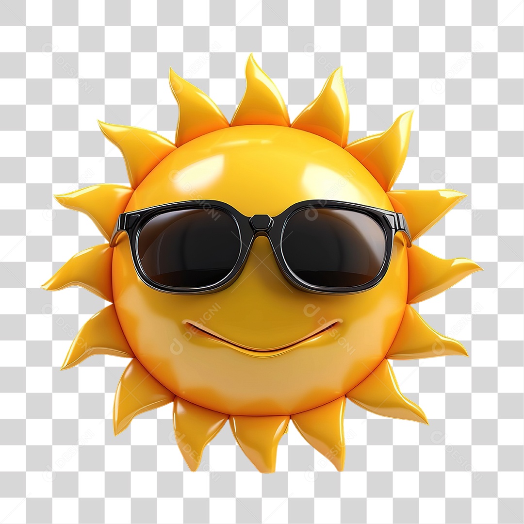 Sol Amarelo Sorridente em Estilo Realista Formato PNG Transparente