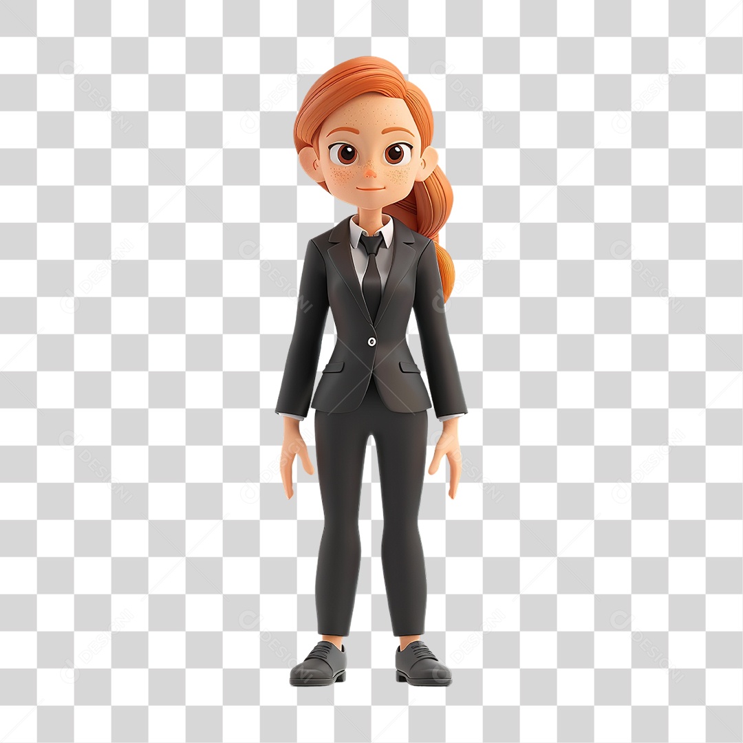 Mulher de Terno Preto em Estilo Realista Formato PNG Transparente