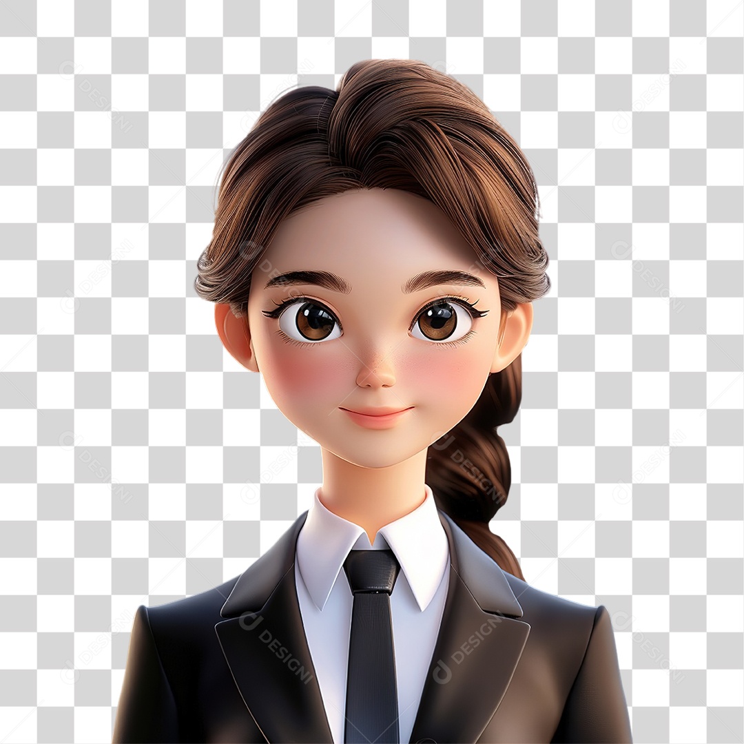 Mulher de Terno Preto em Estilo Realista Formato PNG Transparente