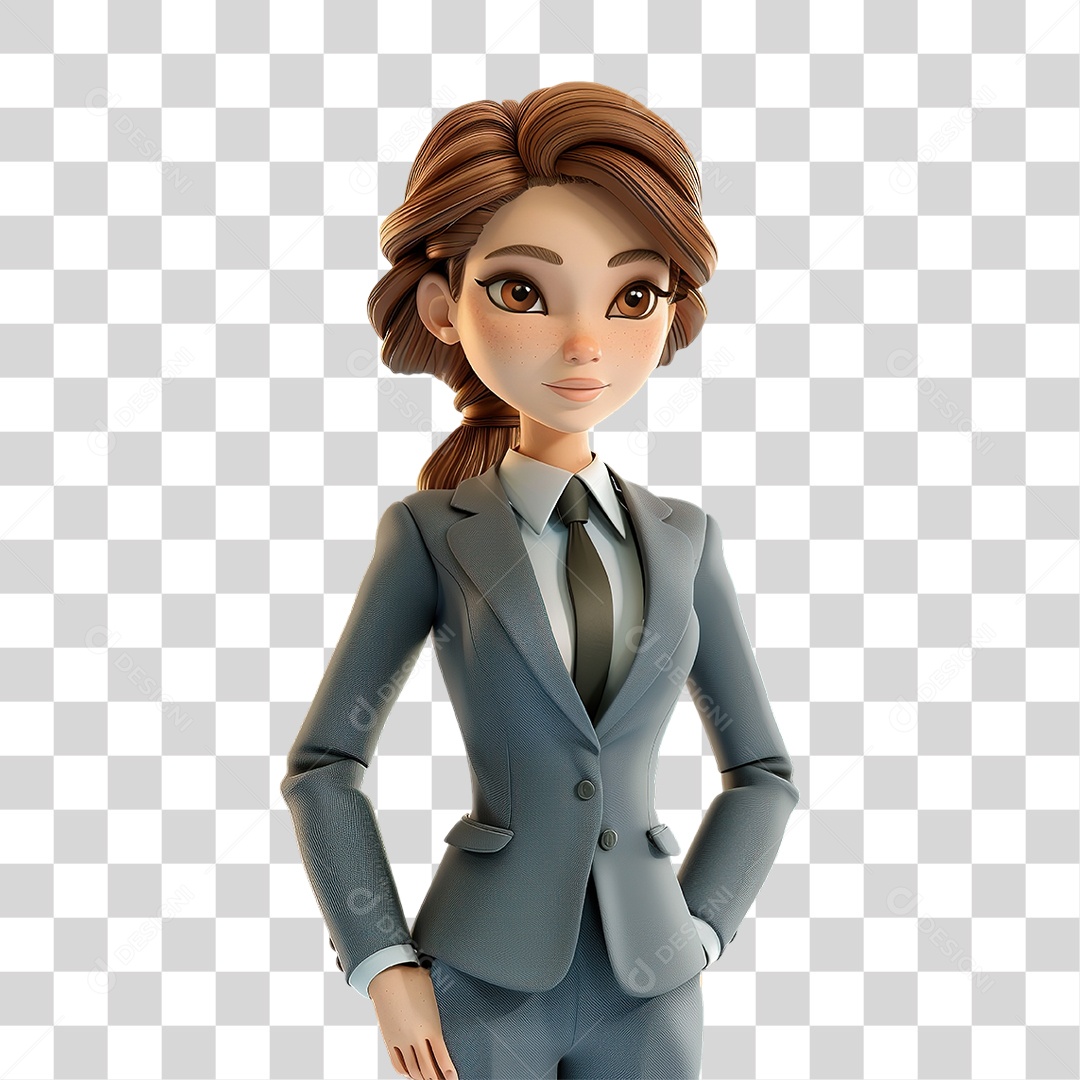 Mulher de Terno Preto em Estilo Realista Formato PNG Transparente