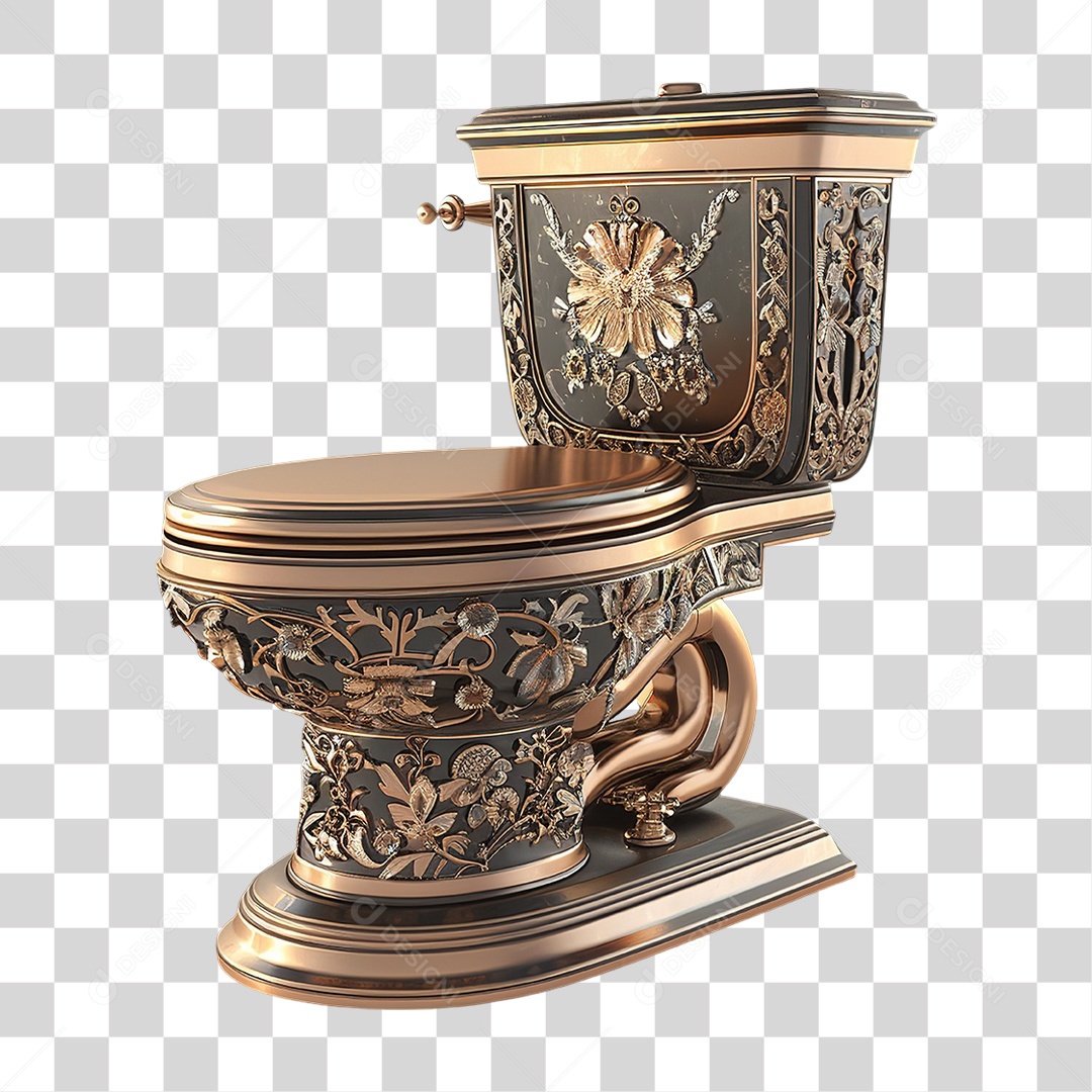 Vaso Decorado em Estilo Dourado Luxuoso Formato PNG Transparente