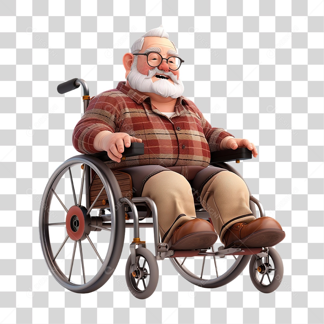 Personagem De Idoso Sentado em Cadeira De Rodas Representando Inclusão Acessibilidade e Cuidados Com Idosos Formato PNG Transparente