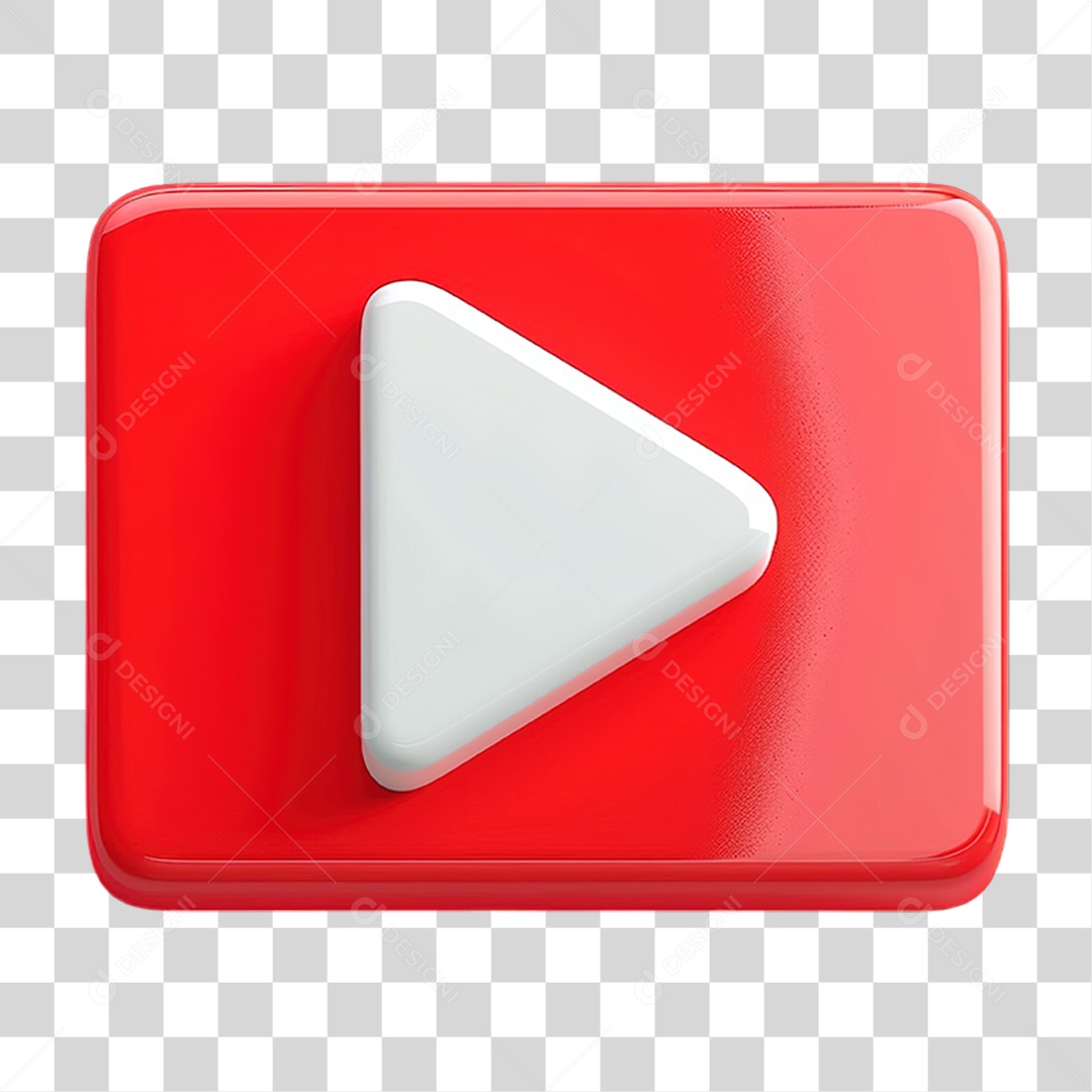 Botão Vermelho Play Quadrado em Estilo Realista Formato PNG Transparente