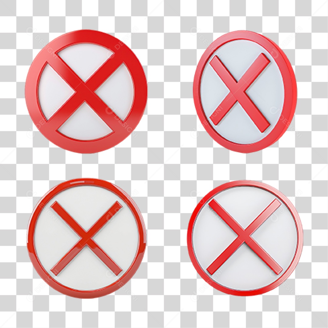 Conjunto de Ícones Vermelhos X em Estilo Realista Formato PNG Transparente