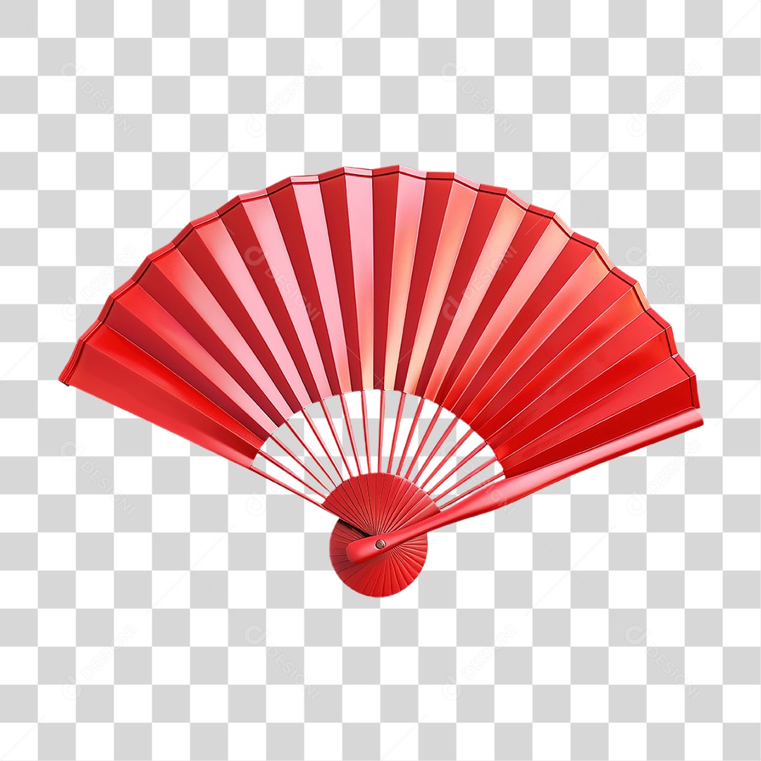 Leque Vermelho em Estilo Realista Decorativo Formato PNG Transparente
