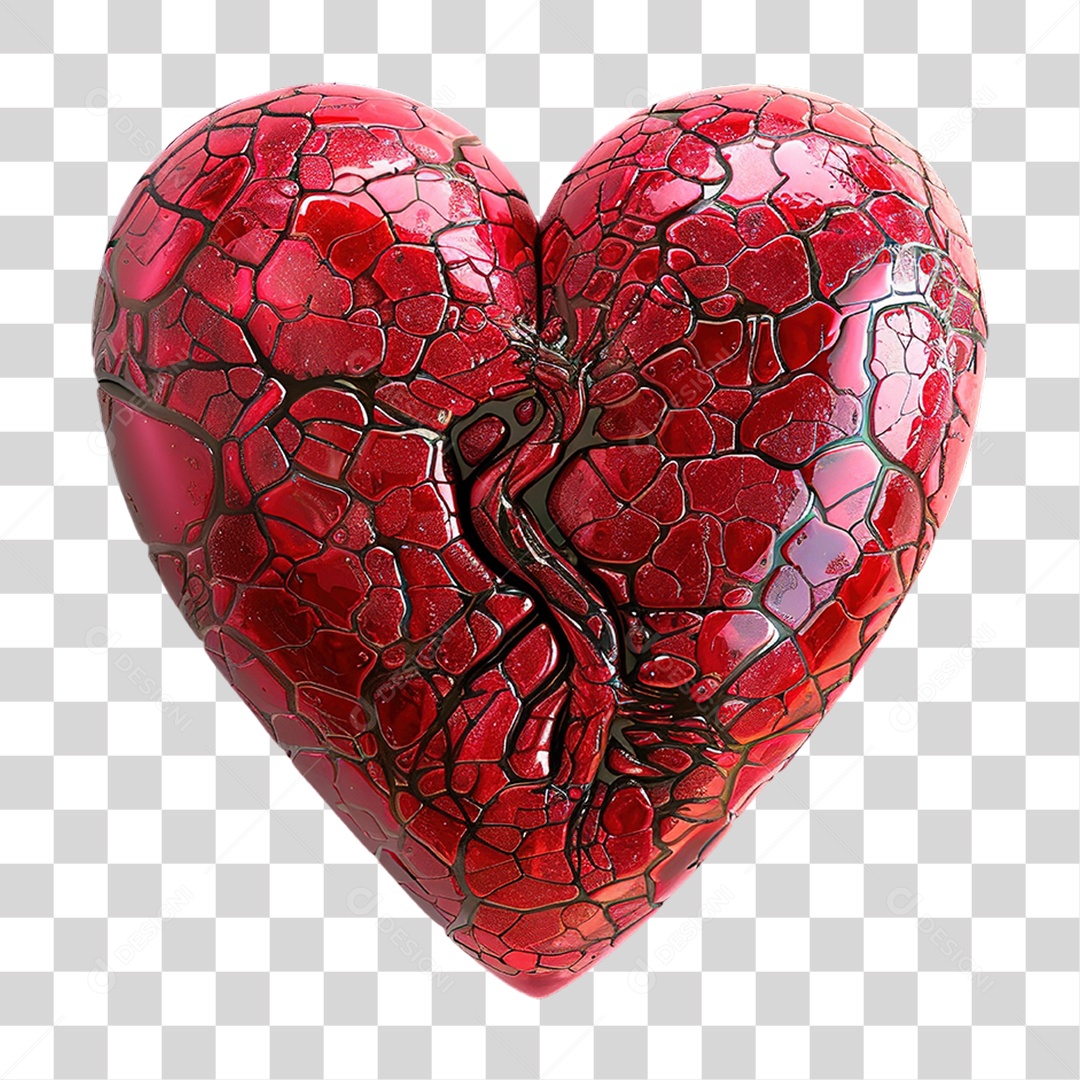 Coração Vermelho Decorativs em Estilo Realista Brilhantes Formato PNG Transparente