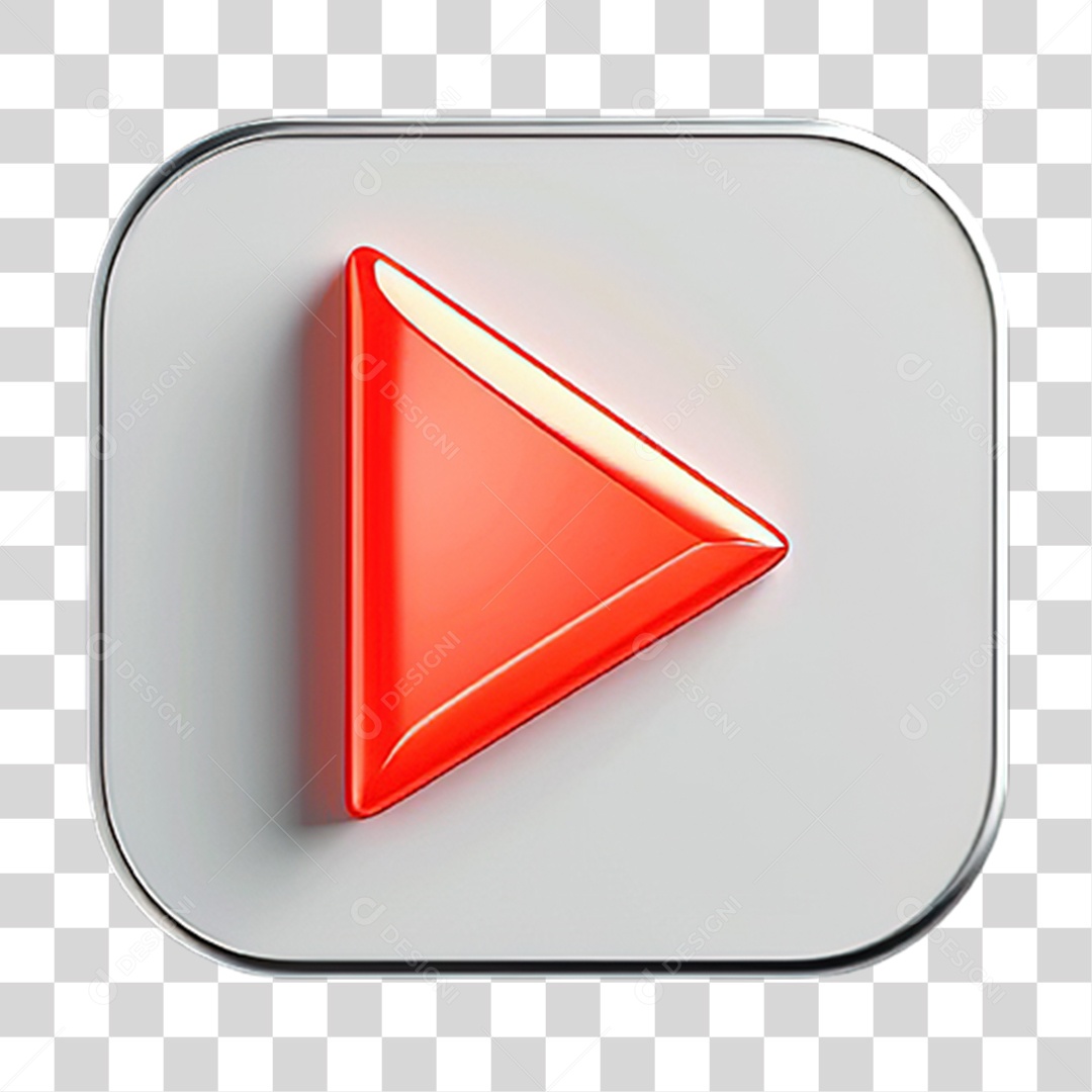 Botão Vermelho Play Quadrado em Estilo Realista Formato PNG Transparente