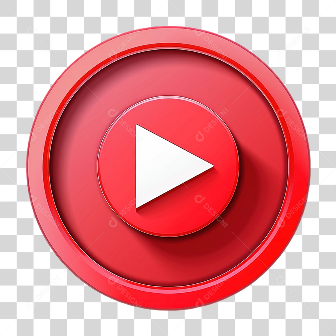 Botão Vermelho Play Circular em Estilo Realista Formato PNG Transparente