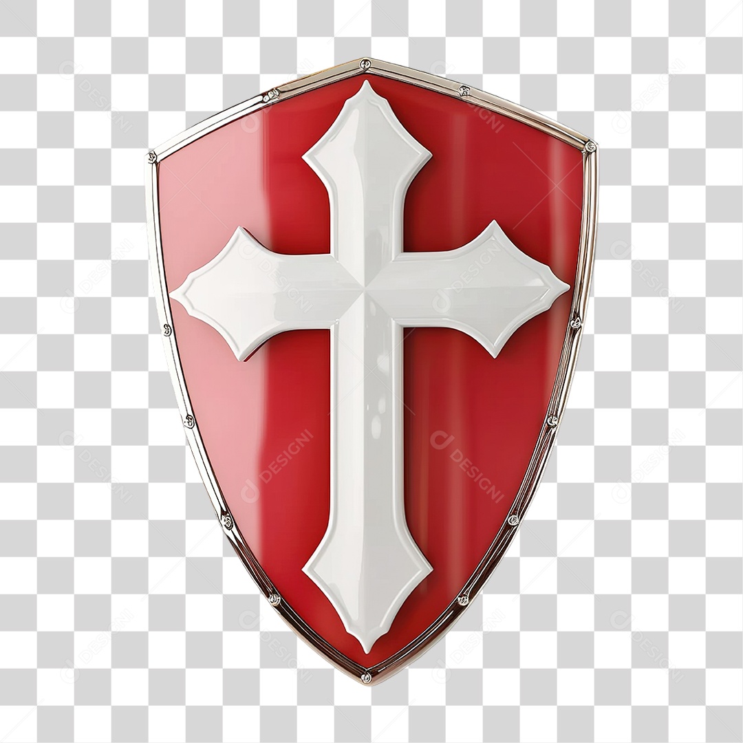 3D Red Shield with Cross on Transparent Background