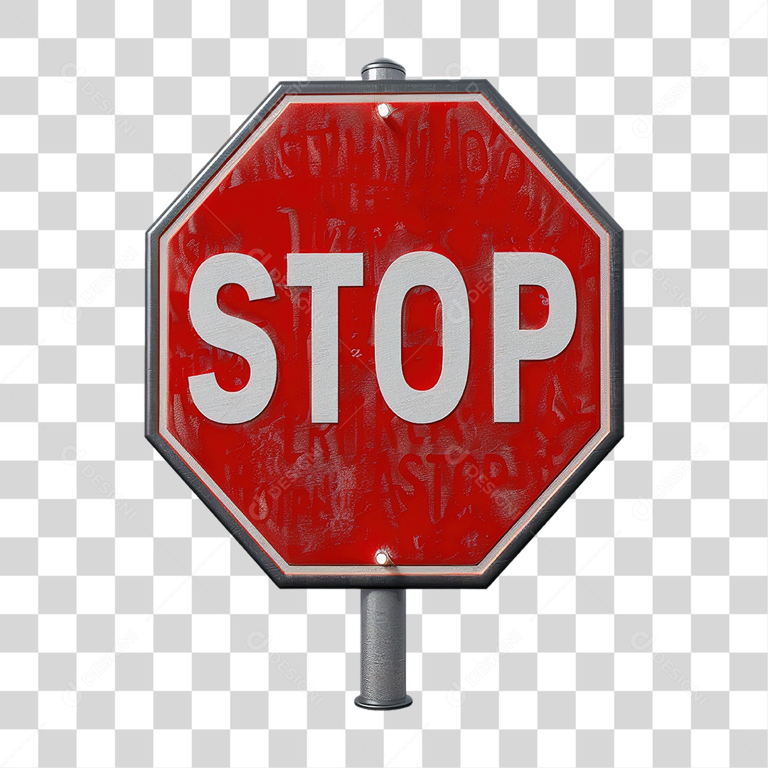 Placa de Trânsito Stop Vermelha em Estilo Realista Formato PNG Transparente