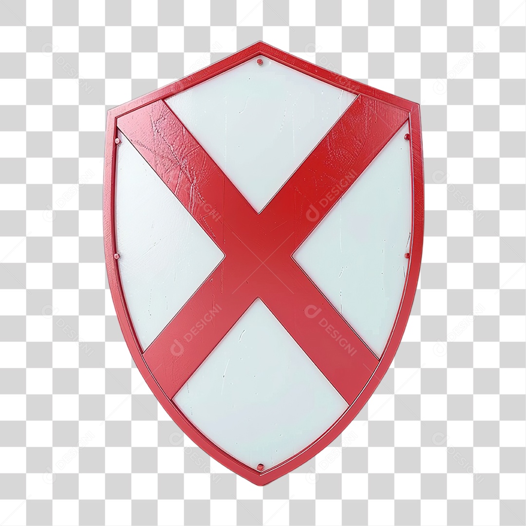 Escudo Vermelho com X Branco em Estilo Realista Formato PNG Transparente