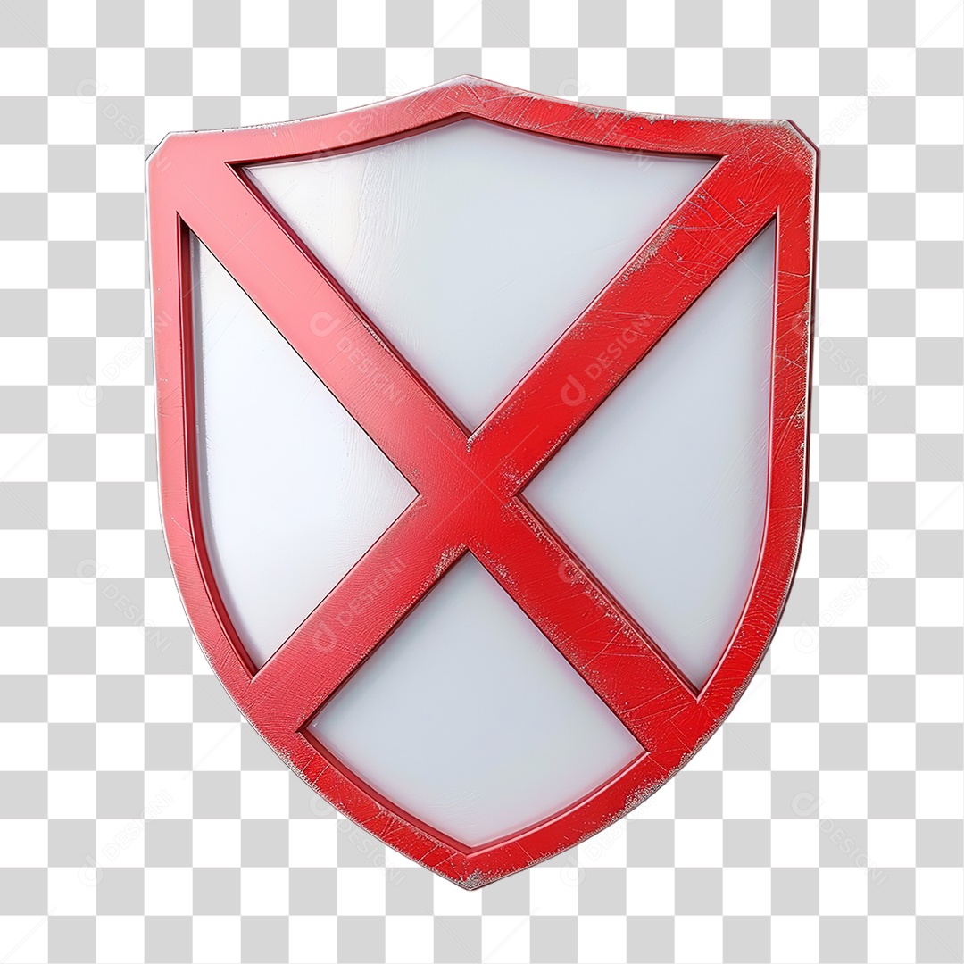 Escudo Vermelho com Cruz Branca em Estilo Realista Formato PNG Transparente