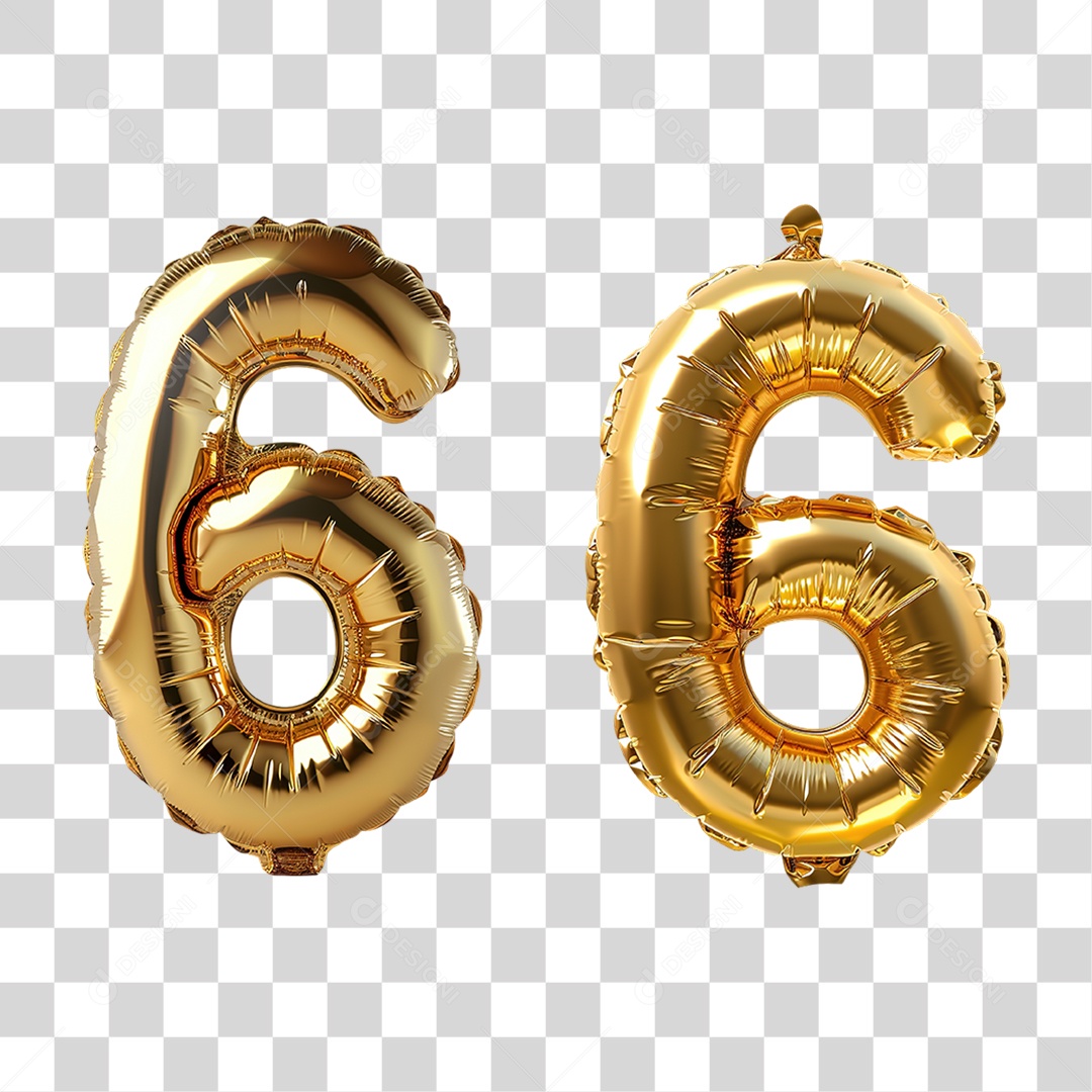 Número 66 Dourado em Estilo Realista Decorativo Formato PNG Transparente