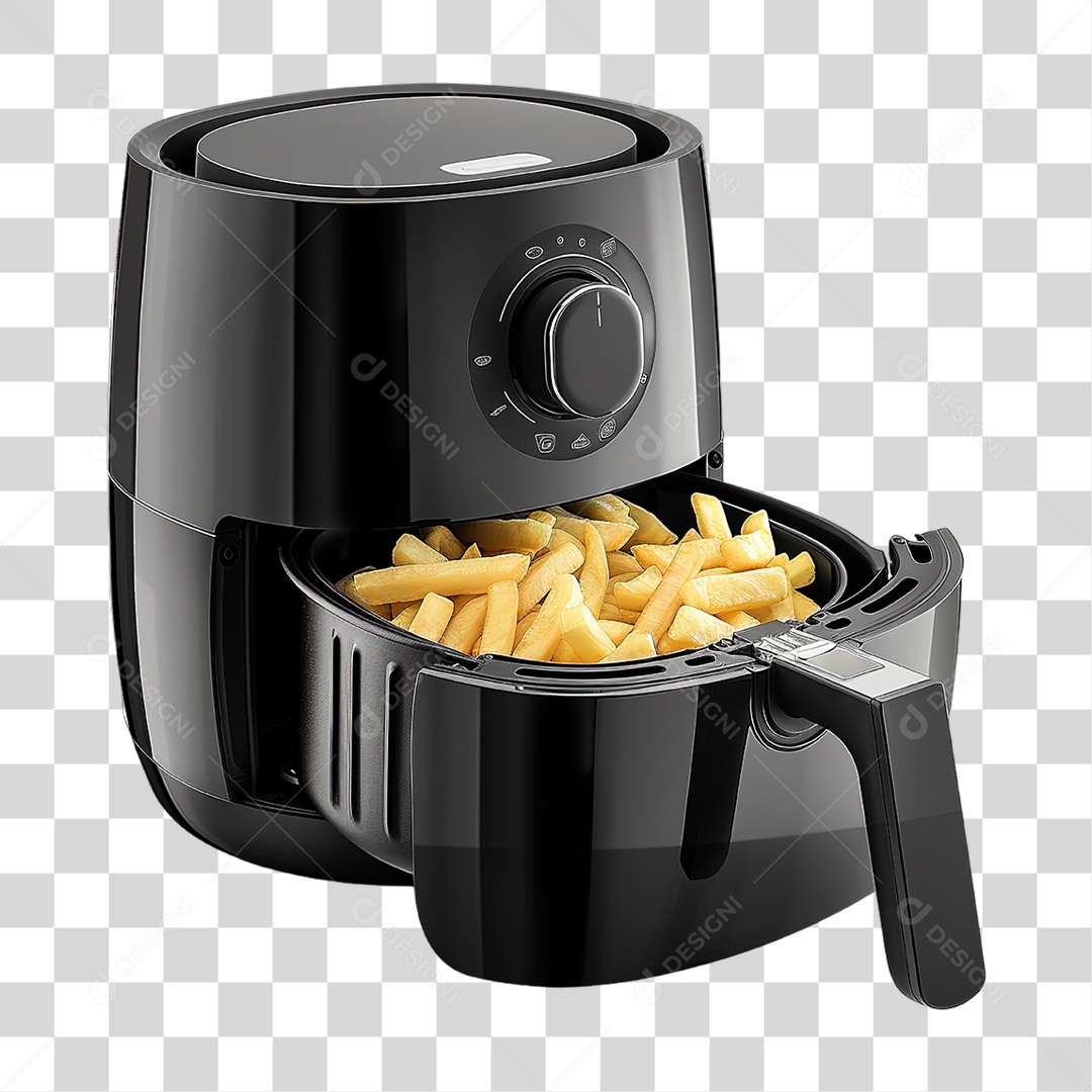 Fritadeira Elétrica com Batata Frita em Estilo Realista Cozinha Formato PNG Transparente