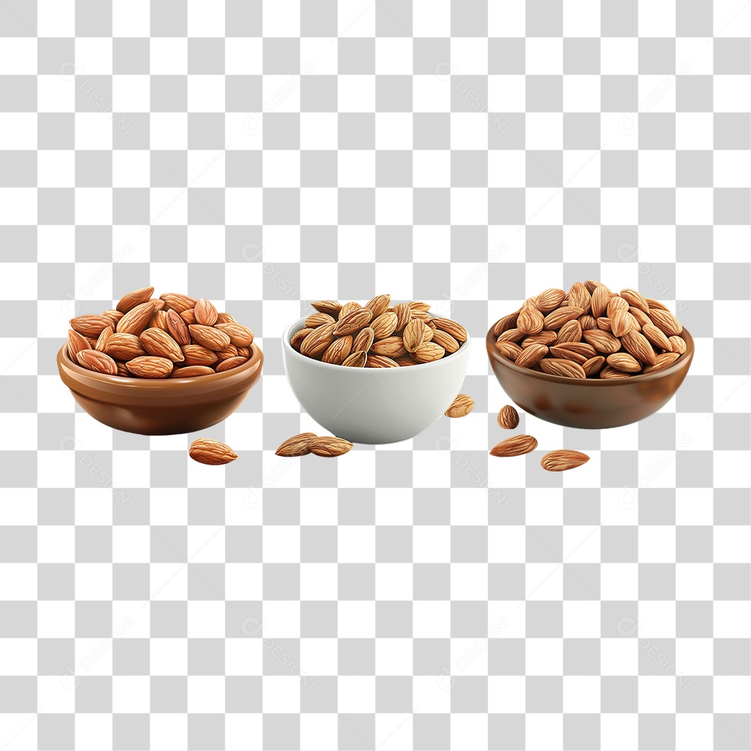 Tigelas com Frutas Secas em Estilo Realista Sobremesa Formato PNG Transparente