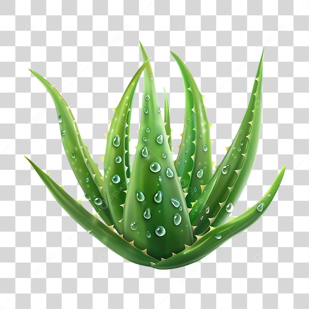Planta Aloe Vera Verde em Estilo Realista Natural Formato PNG Transparente