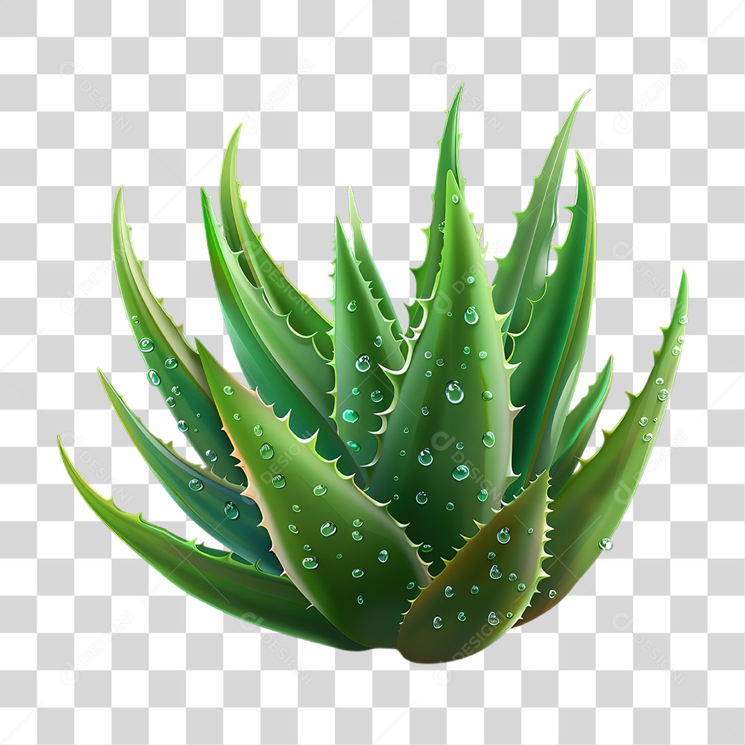 Planta Aloe Vera Verde em Estilo Realista Natural Formato PNG Transparente