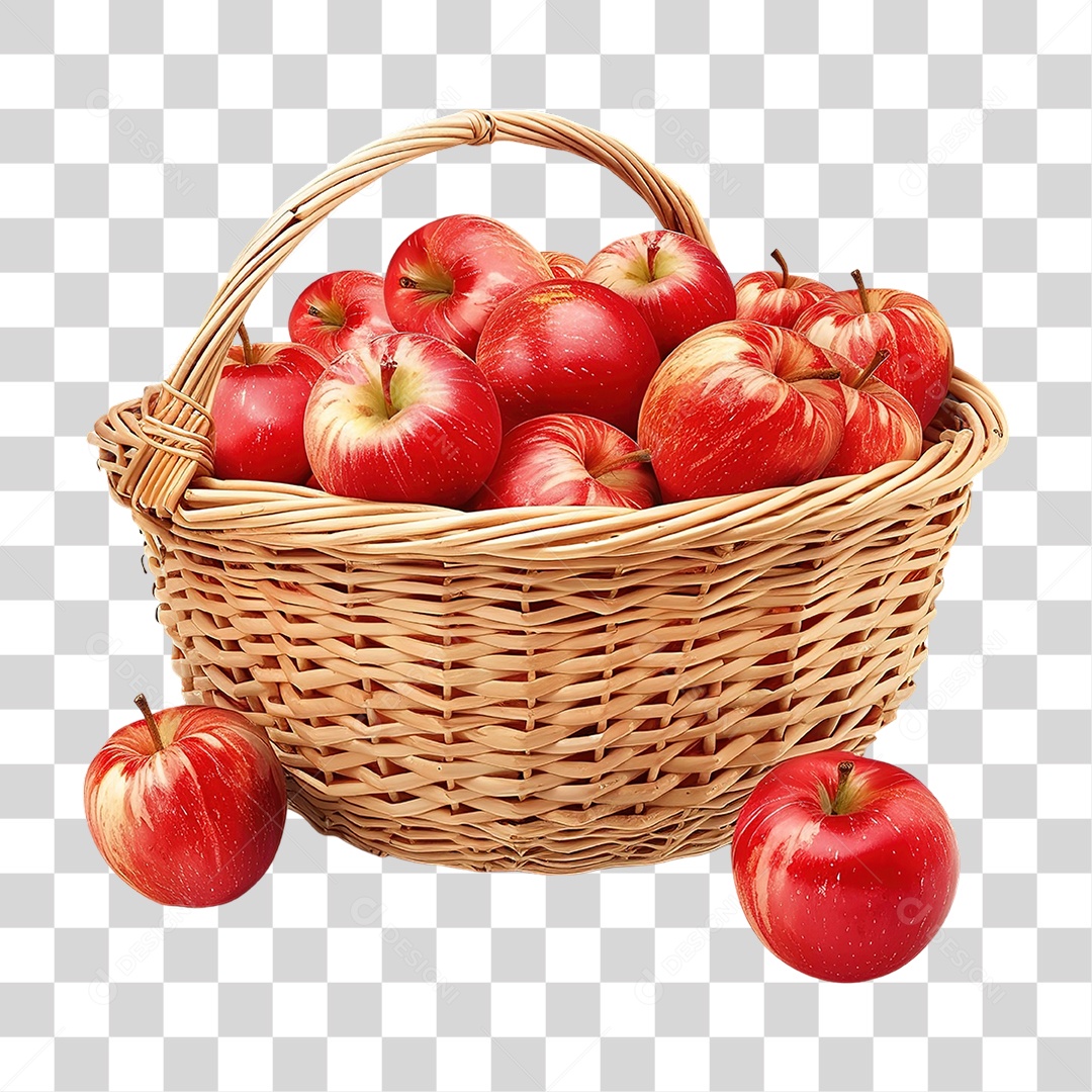 Cesta de Maçãs Vermelhas em Estilo Realista Fruta Formato PNG Transparente
