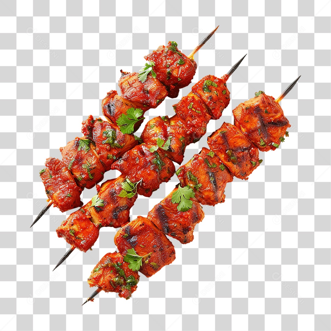 Espetinho de Carne Grelhada em Estilo Realista Churrasco Formato PNG Transparente