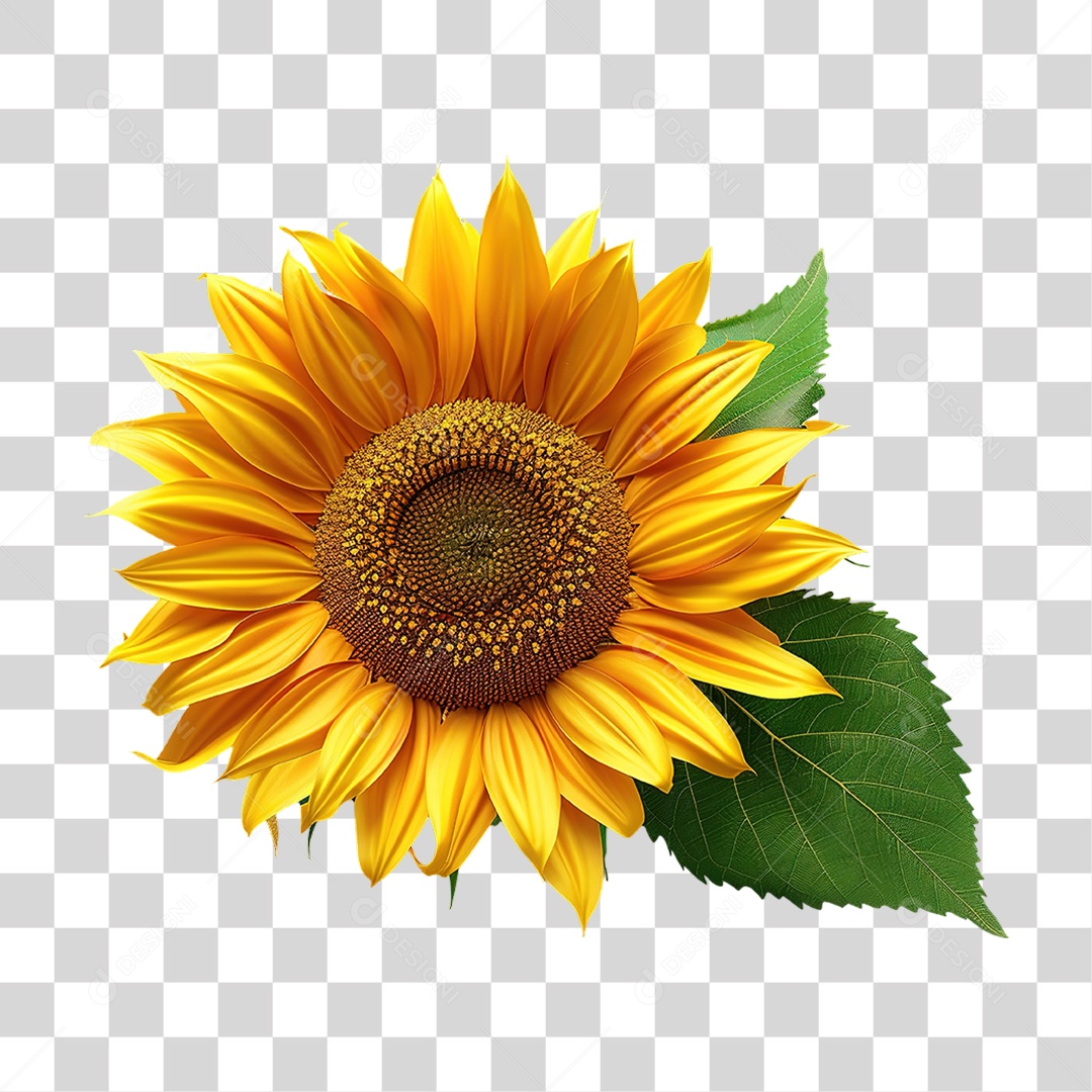 Flor de Girassol Amarelo em Estilo Realista Formato PNG Transparente