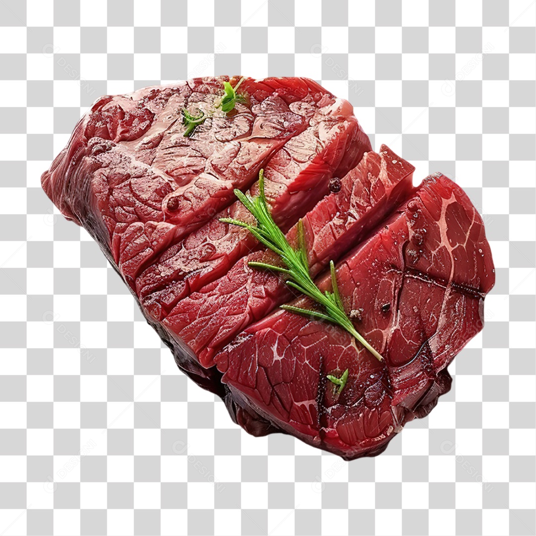 Corte de Carne Crua Decorada com Ervas em Estilo Realista Cozinha Formato PNG Transparente