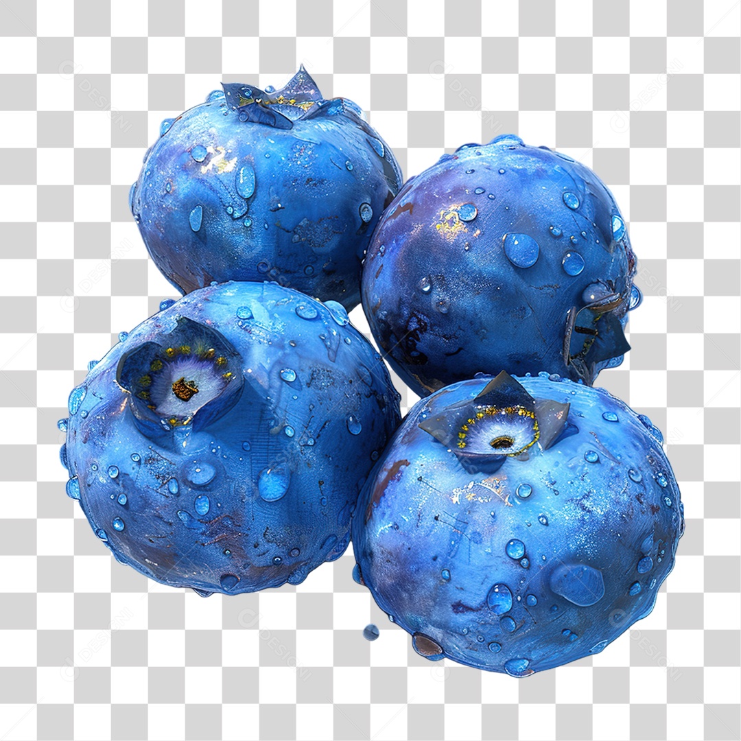 Conjunto de Mirtilos Inteiros Azuis em Estilo Realista Fruta Formato PNG Transparente