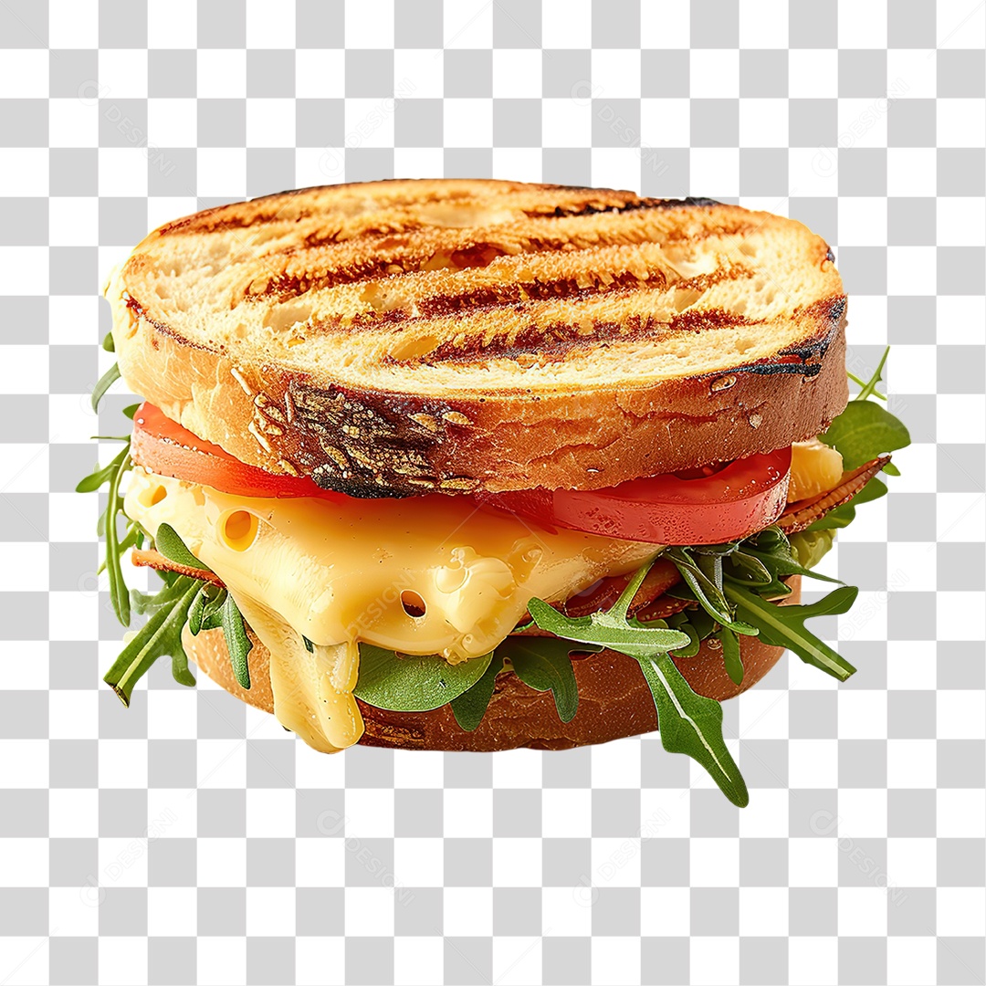 Sanduíche Grelhado com Vegetais em Estilo Realista Lanche Formato PNG Transparente