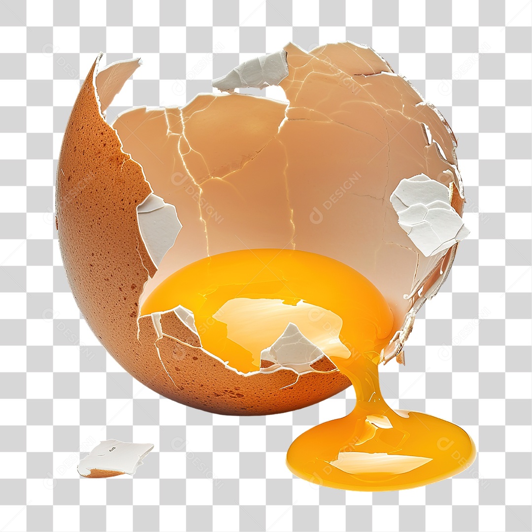 Ovo Quebrado com Gema Escorrendo em Estilo Realista Formato PNG Transparente