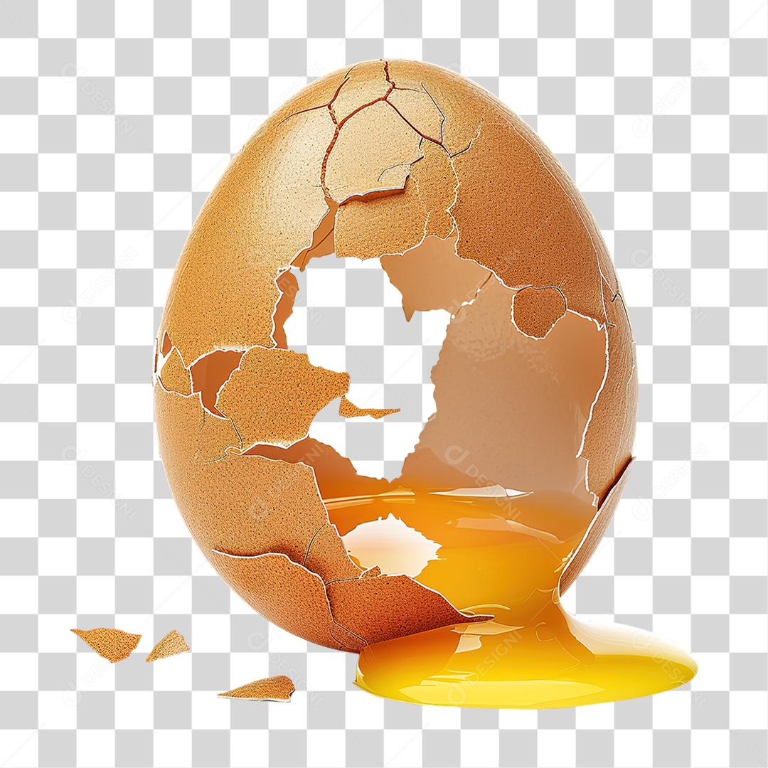Casca de Ovo Quebrada com Gema em Estilo Realista Formato PNG Transparente