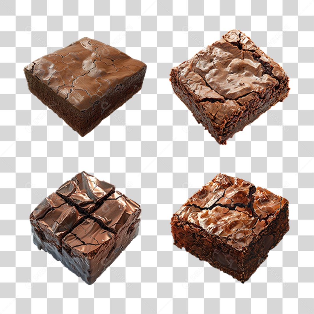 Conjunto de Brownies de Chocolate em Estilo Realista Sobremesa Formato PNG Transparente