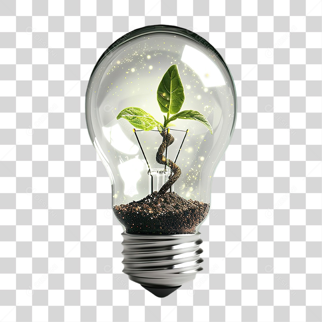 Conjunto de Lâmpadas Transparentes com Broto Verde em Estilo Realista Formato PNG Transparente