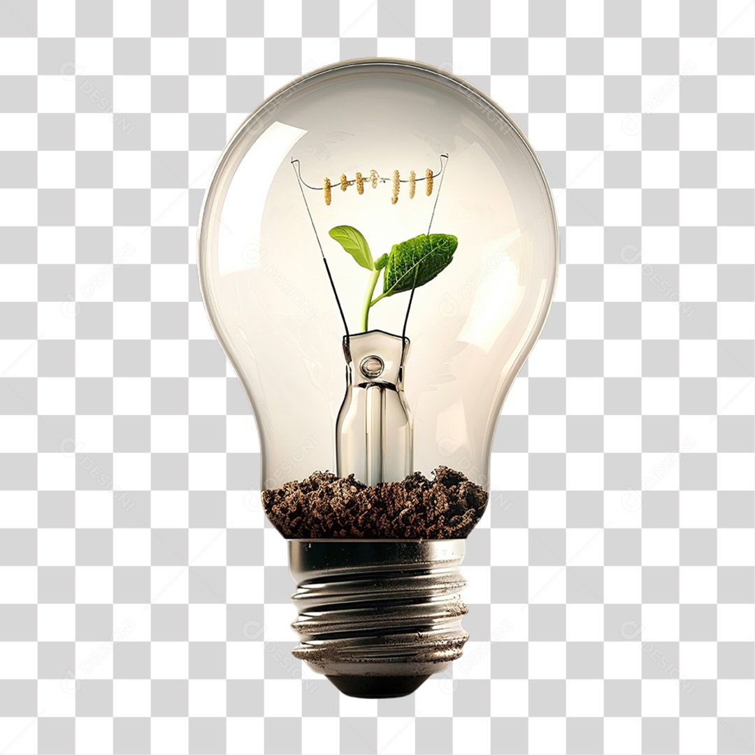 Lâmpada Transparente com Planta Verde em Estilo Realista Formato PNG Transparente