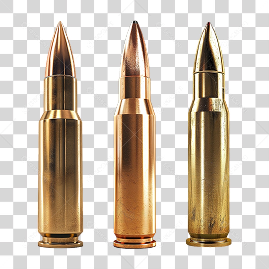 Conjunto de Balas de Fuzil Douradas em Estilo Realista Formato PNG Transparente