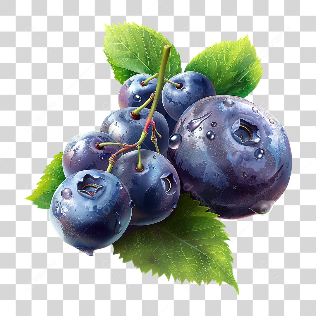 Conjunto de Mirtilos Azuis Frescos em Estilo Realista Fruta Formato PNG Transparente