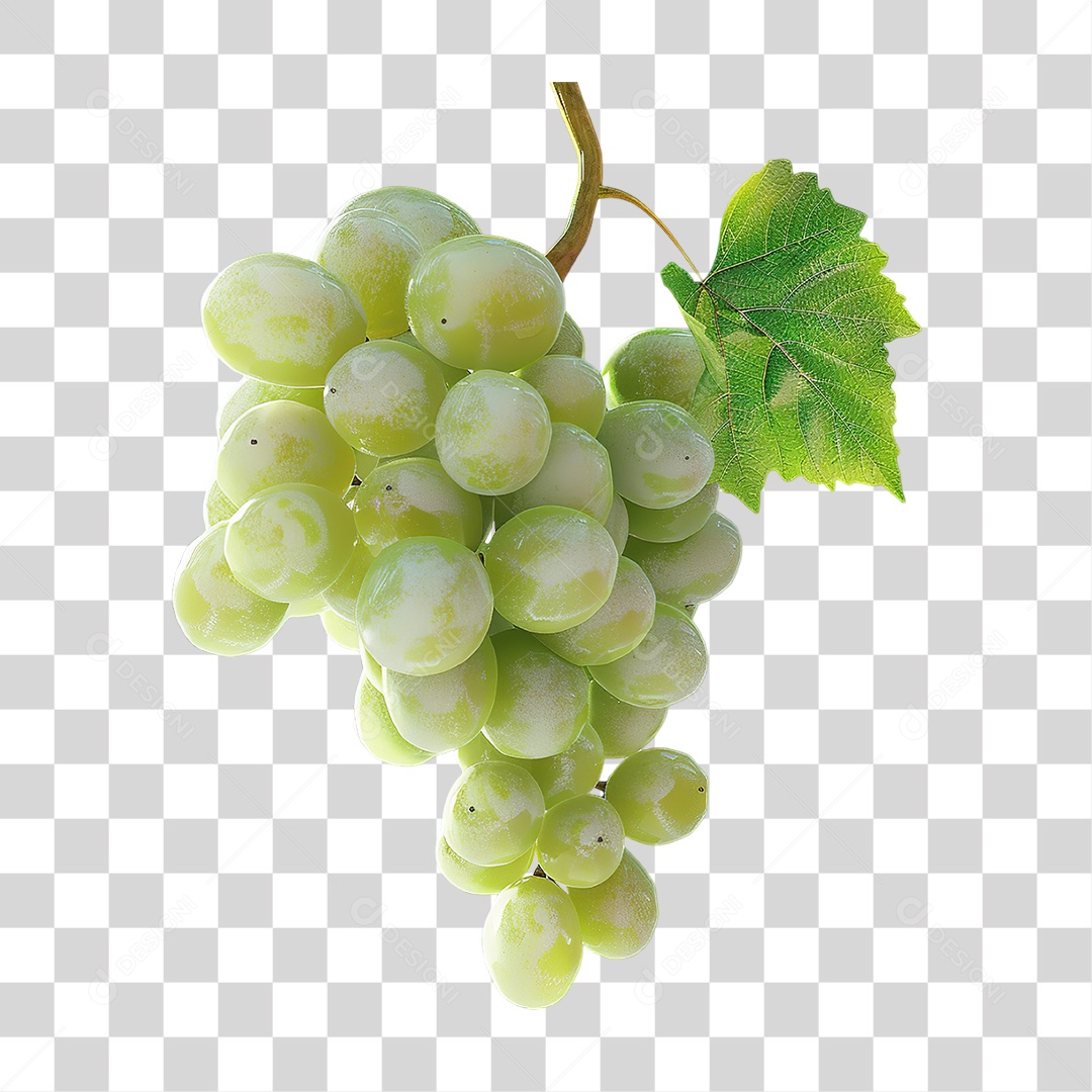 Cacho de Uvas Verdes Frescas em Estilo Realista Fruta Formato PNG Transparente