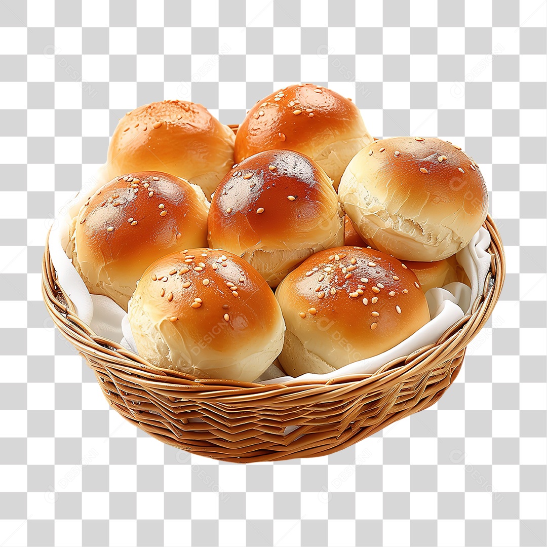 Cesta com Pães de Leite em Estilo Realista Panificação Formato PNG Transparente