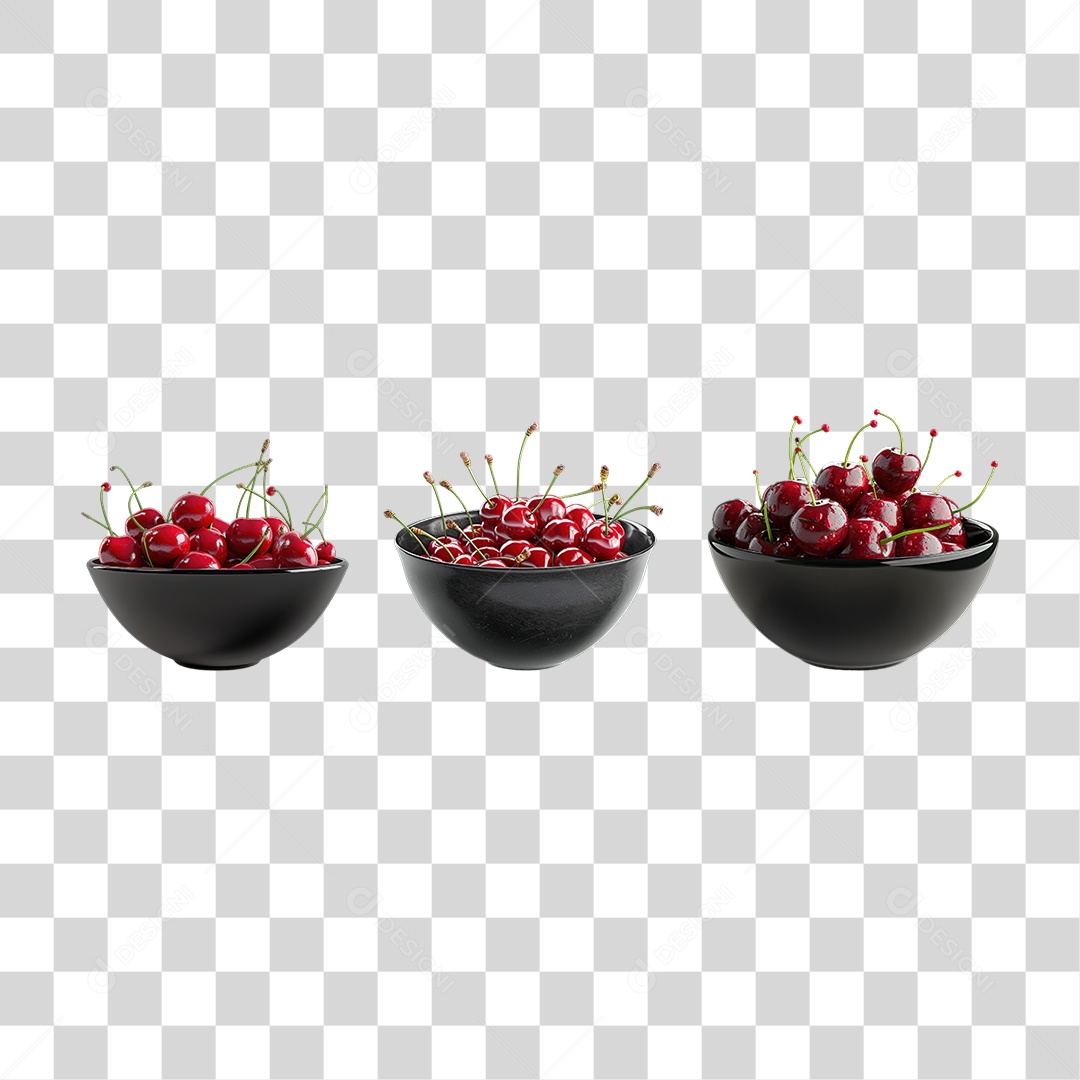 Tigela com Cerejas Vermelhas em Estilo Realista Fruta Formato PNG Transparente