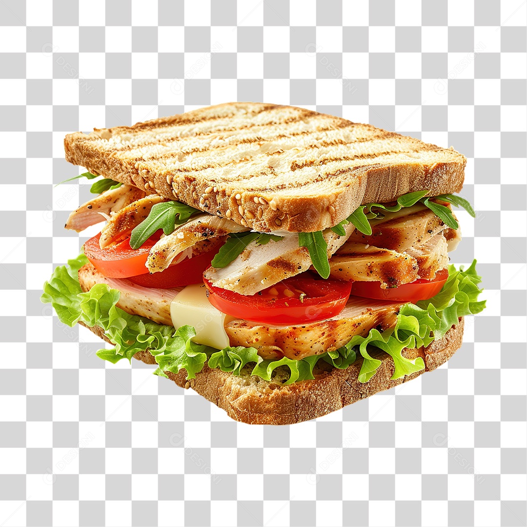 Sanduíche Grelhado com Queijo e Vegetais em Estilo Realista Formato PNG Transparente