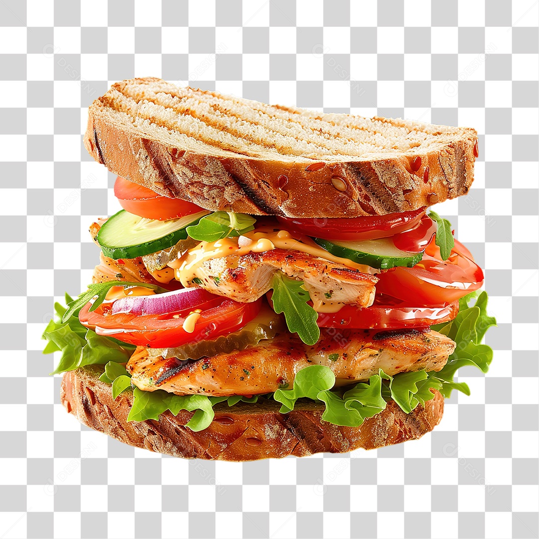 Sanduíche Natural com Salada Fresca em Estilo Realista Formato PNG Transparente