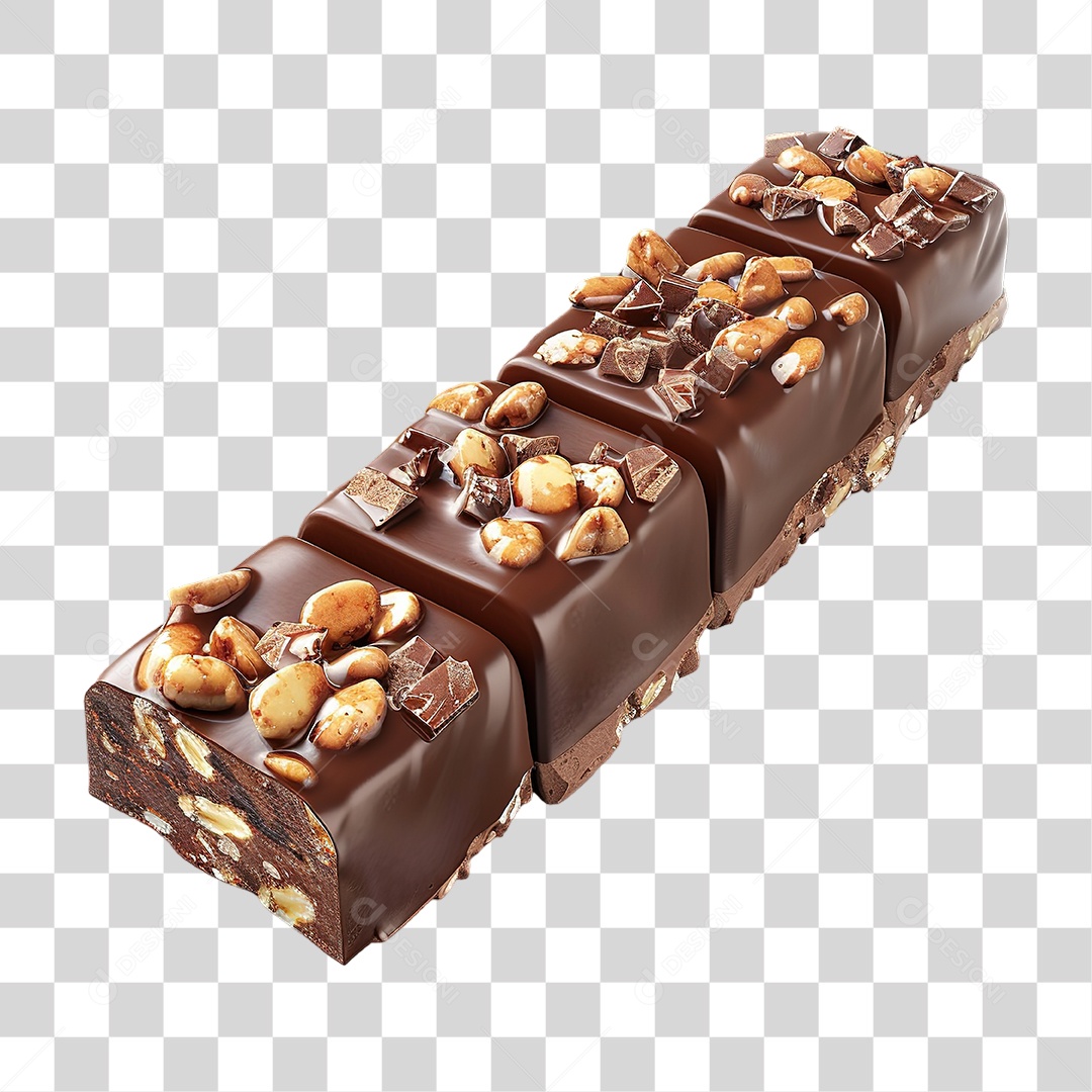 Barra de Chocolate com Nozes em Estilo Realista Sobremesa Formato PNG Transparente